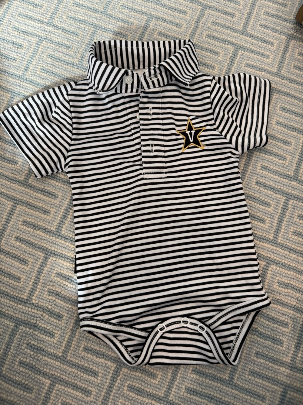 Garb brand Striped Black & White Polo One-Piece with Vanderbilt emblem